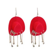 Cowboy Hat Water Drop Diamond Tassel Ear Hook Fashion Personality Creative Long Eardrop Hot Girl Sweet Cool Wind Earrings