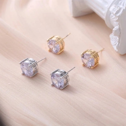 1 Pair Hip-hop Minimalist Shiny Round Square Plating Inlay Copper Zircon Gold Plated Ear Studs