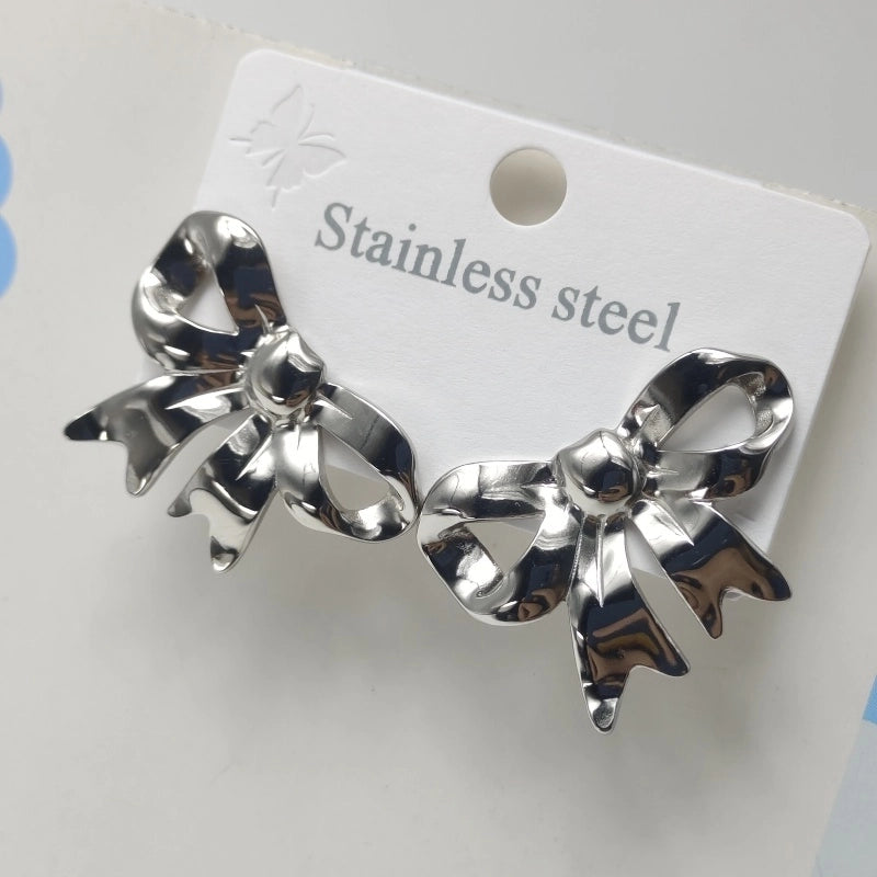 1 Pair Elegant Bow Knot 304 Stainless Steel 18K Gold Plated Ear Studs