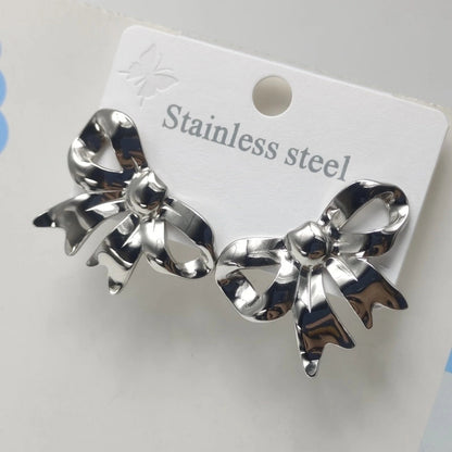 1 Pair Elegant Bow Knot 304 Stainless Steel 18K Gold Plated Ear Studs