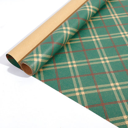 Large Size Gift Wrapping Paper Roll Brown Christmas Reindeer Head Elk Green Plaid Gift Box Recyclable Gift Paper