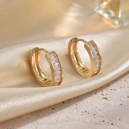 1 Pair Minimalist Streetwear Circle Plating Inlay Copper Zircon 18k Gold Plated Earrings