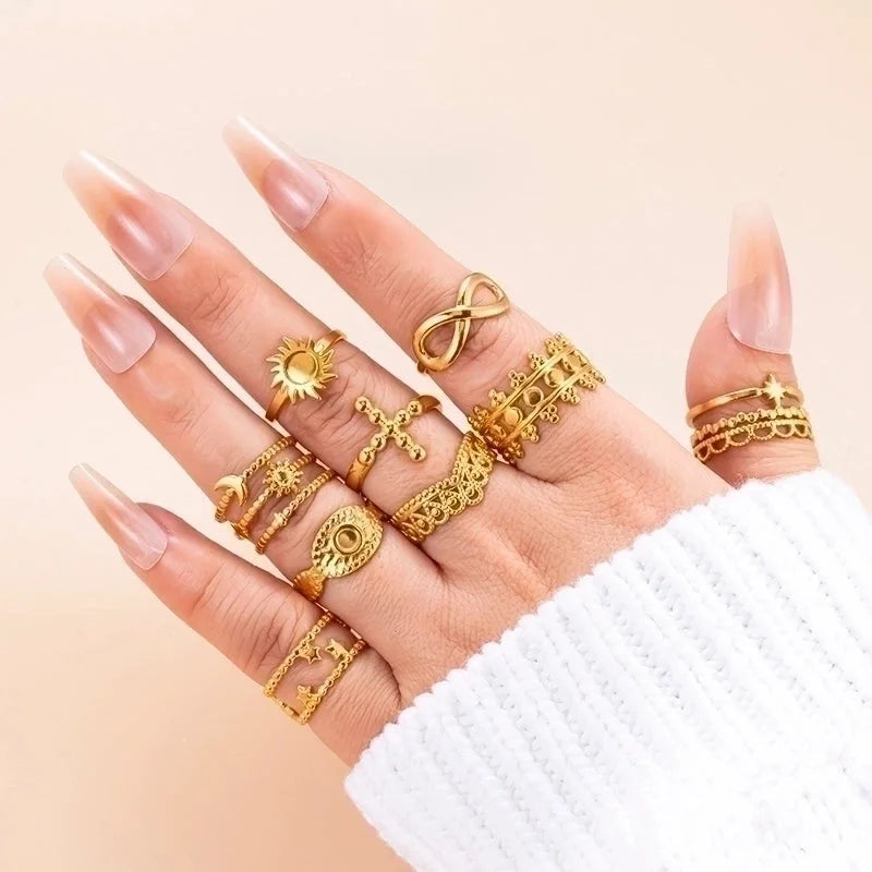 Modern Style Cross Infinity Moon Stainless Steel Plating 18k Gold Plated Open Ring