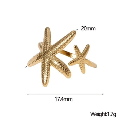 IG Style Vacation Beach Animal Starfish 304 Stainless Steel 18K Gold Plated Open Rings