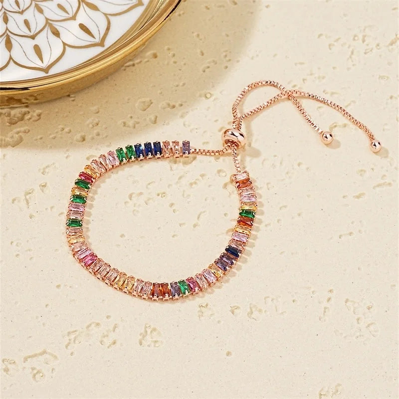 Copper K Gold Plated Rhodium Plated Minimalist Classic Style Plating Inlay Rectangle Zircon Bracelets