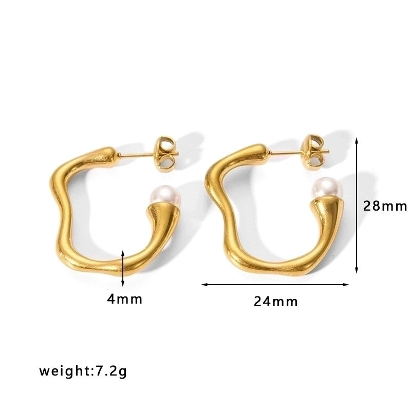 1 Pair Minimalist U Shape Plating Stainless Steel Artificial Pearls Rhinestones 18K Gold Plated Earrings
