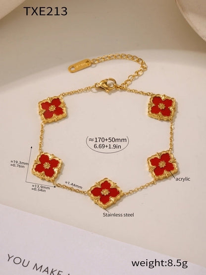 Elegant Square 304 Stainless Steel Shell 18K Gold Plated Plating Jewelry Set