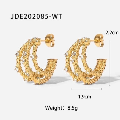 1 Pair Fashion Geometric Gold Plated 304 Stainless Steel Artificial Diamond Earrings