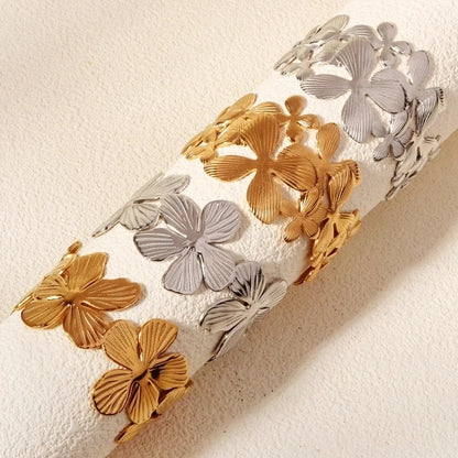 Modern Style Geometric Plant 304 Stainless Steel 18K Gold Plated Bangle In Bulk