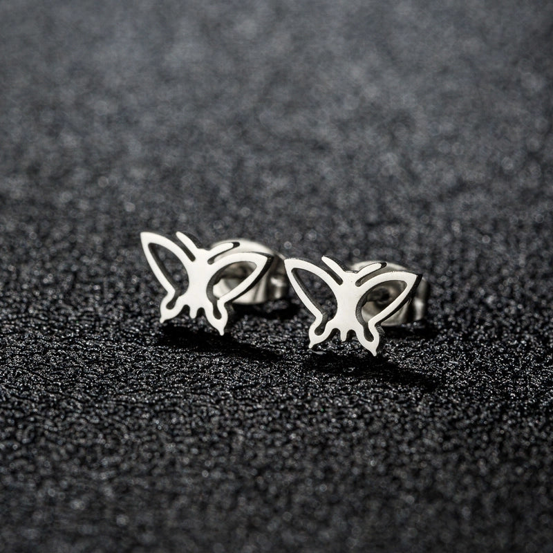 1 Pair Sweet Minimalist Artistic Heart Shape Butterfly Polishing 304 Stainless Steel 18K Gold Plated Ear Studs