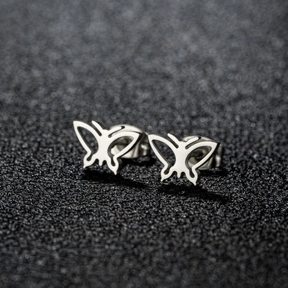 1 Pair Sweet Minimalist Artistic Heart Shape Butterfly Polishing 304 Stainless Steel 18K Gold Plated Ear Studs