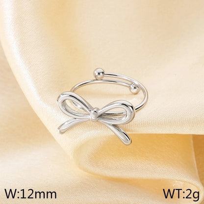 Vintage Style Heart Shape Bow Knot 304 Stainless Steel 18K Gold Plated Open Rings