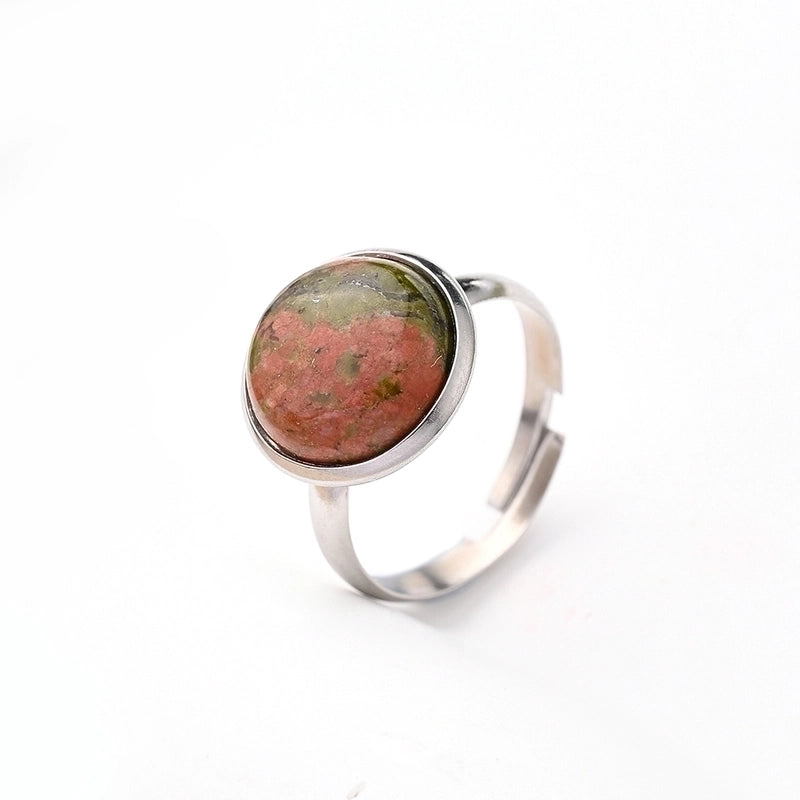 Casual Minimalist Round Spot Solid Color 304 Stainless Steel Natural Stone Opal Polishing Inlay Adjustable Ring