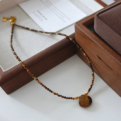 Minimalist Geometric Natural Stone Tiger Eye Pendant Necklace In Bulk