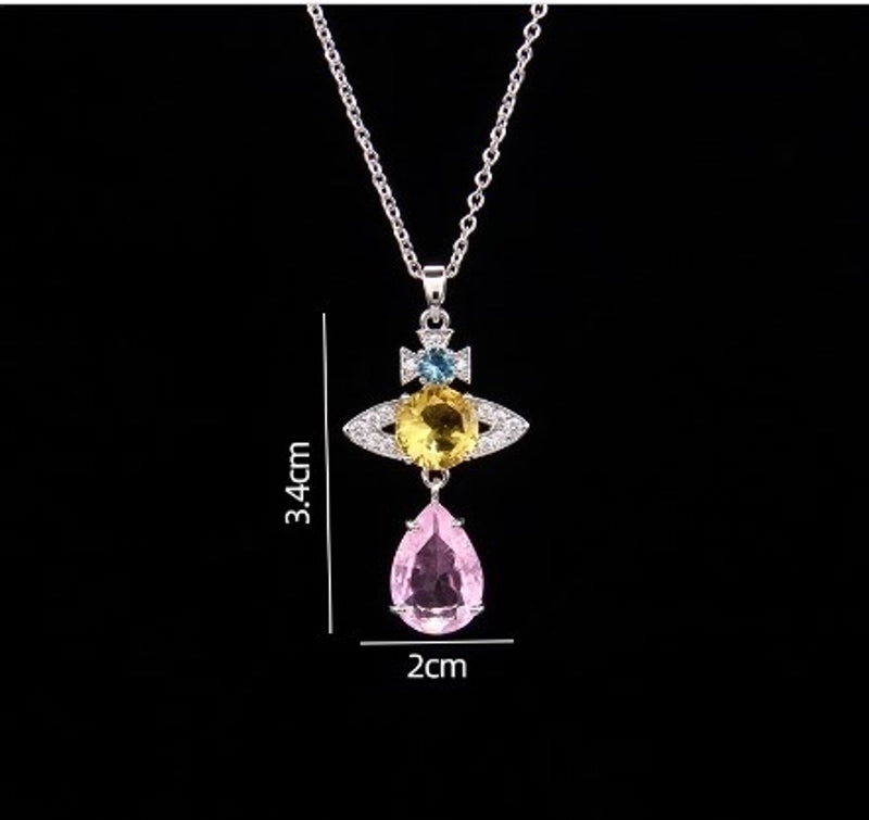 Sweet Planet Flower Bow Knot Copper Zircon Pendant Necklace In Bulk