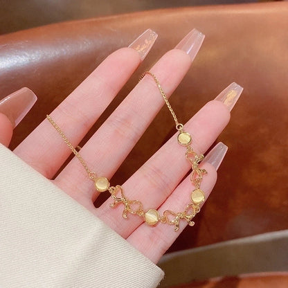 Elegant Lady Heart Shape Flower Bow Knot Titanium Steel Plating Inlay Rhinestones Bracelets