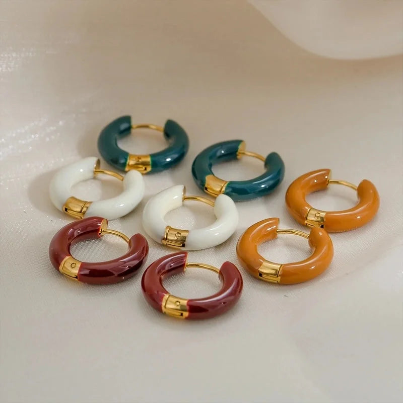 1 Pair Sweet Round Enamel 304 Stainless Steel Earrings