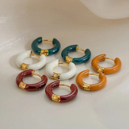 1 Pair Sweet Round Enamel 304 Stainless Steel Earrings