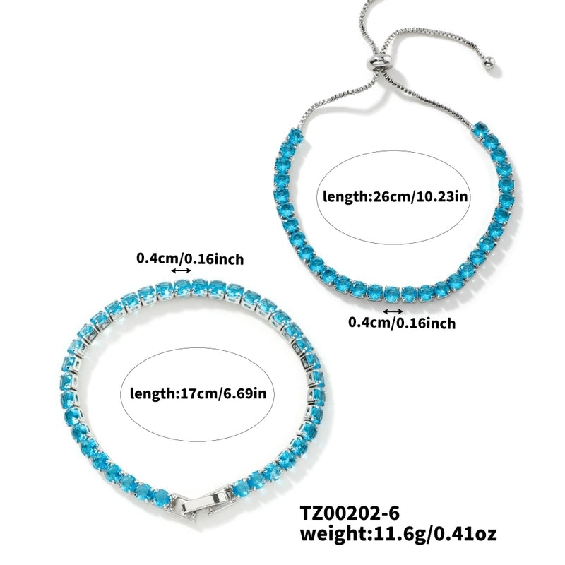 Copper Tennis Chain Rhodium Plated Plating Inlay Geometric Zircon Bracelets