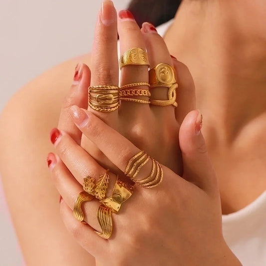 2 Pieces Stainless Steel 18K Gold Plated IG Style Basic Minimalist Plating Tree Symbol Lingge Open Rings