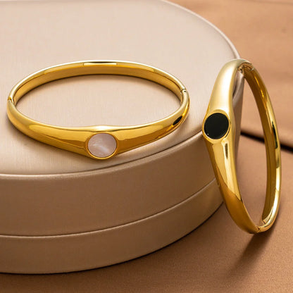 Ellipse Stainless Steel 18K Gold Plated Bangles