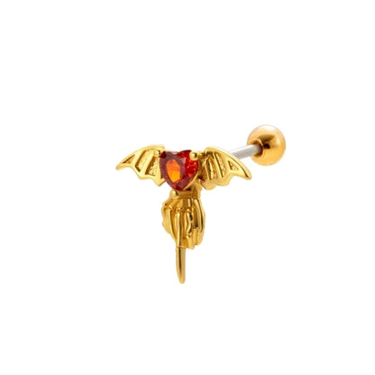 1 Piece Ear Cartilage Rings & Studs Vintage Style Bat 316L Stainless Steel Copper Plating Inlay Zircon