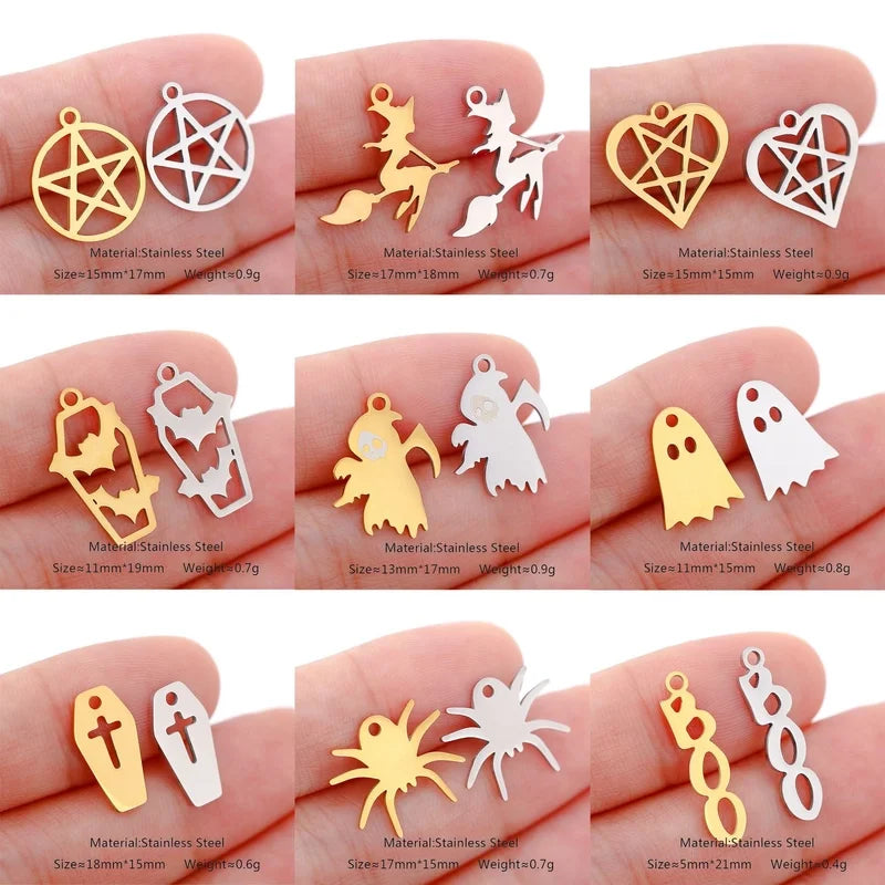 5 PCS/Package 5*21mm 304 Stainless Steel Pentagram Ghost Spider Pendant Jewelry Accessories