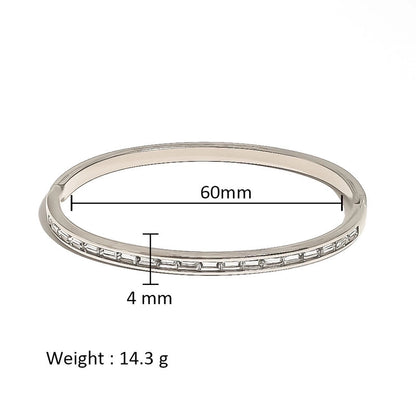 Minimalist Shiny Solid Color 316L Stainless Steel 18K Gold Plated Zircon Bangle In Bulk