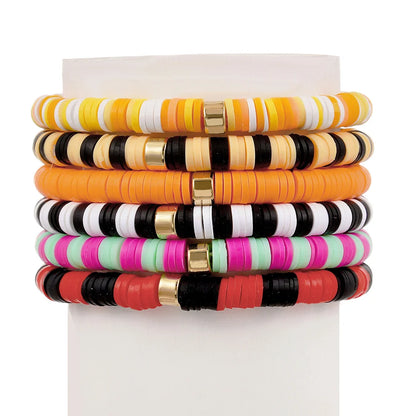 2 Sets Bohemian Colorful Soft Clay Bracelet Halloween Beaded Bracelet 6-piece Set