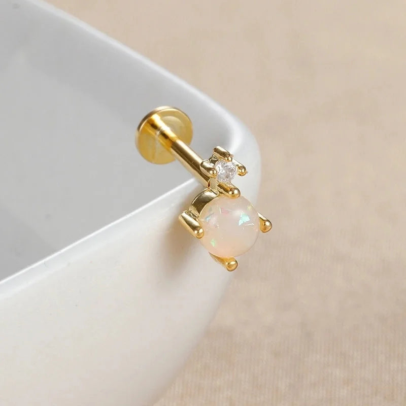 1 Piece Ear Cartilage Rings & Studs IG Style Minimalist Geometric Copper Inlay Gem Zircon Ear Cartilage Rings & Studs
