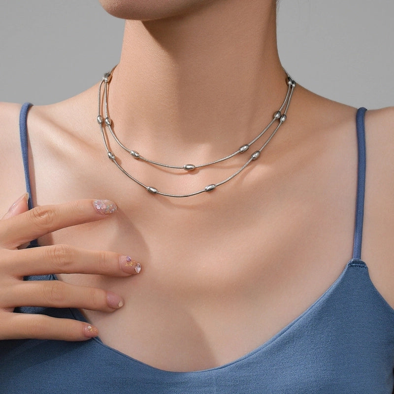Double-Layer Choker Titanium Steel Necklace Three-Layer Blade Chain Snake Bones Chain Stainless Steel Jewelry Summer Non-Fading Female