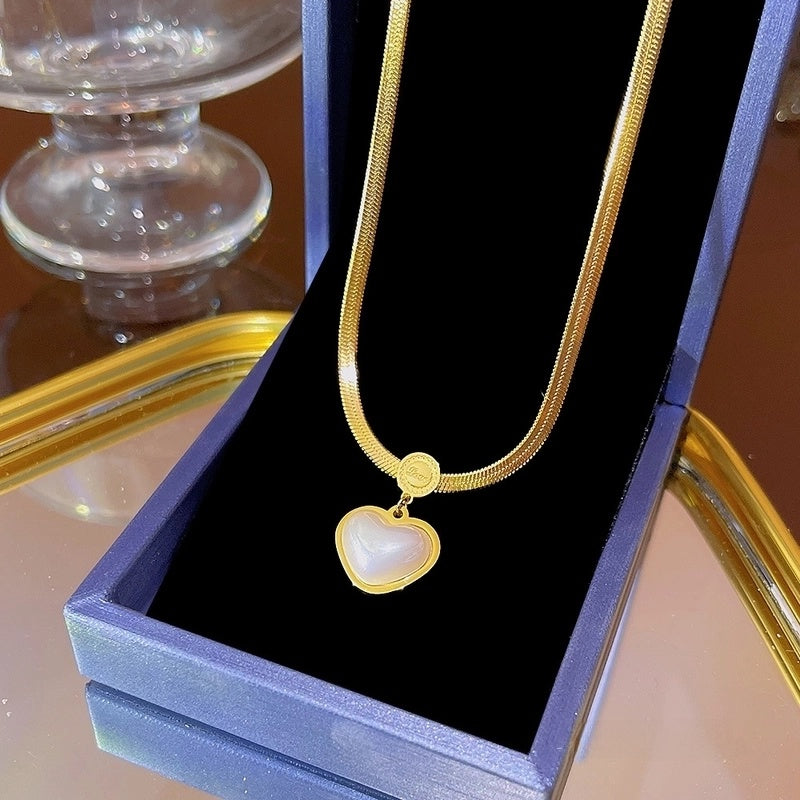 Elegant Classic Style Geometric Moon Bow Knot Titanium Steel Zircon Pendant Necklace