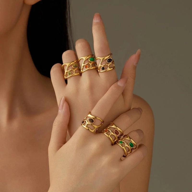 Lady Geometric 304 Stainless Steel Plating Open Rings