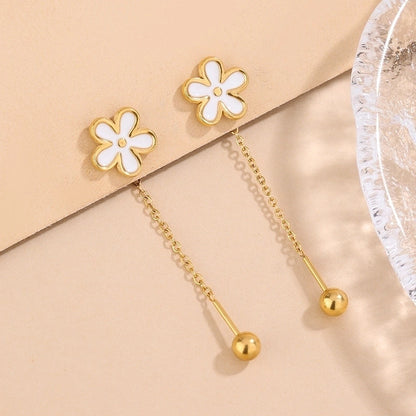 1 Pair Classic Style Flower 304 Stainless Steel 18K Gold Plated Drop Earrings