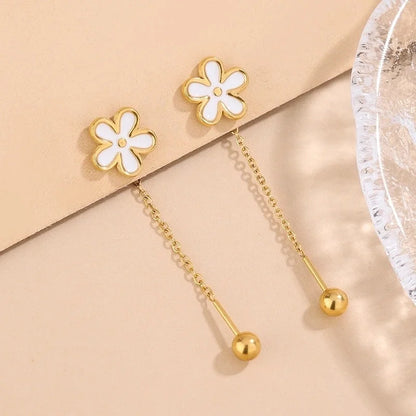1 Pair Classic Style Flower 304 Stainless Steel 18K Gold Plated Drop Earrings