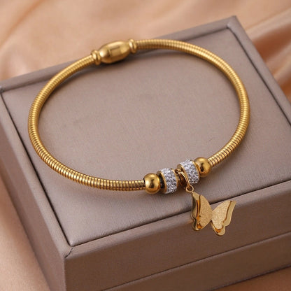 Streetwear Four Leaf Clover Heart Shape Titanium Steel Bangle In Bulk