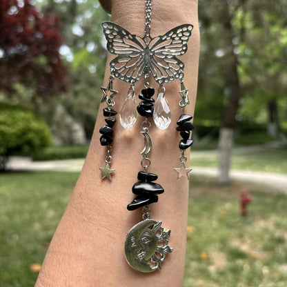 Christmas Pastoral Sun Butterfly Crystal Pendant Wind Chime Wall Art