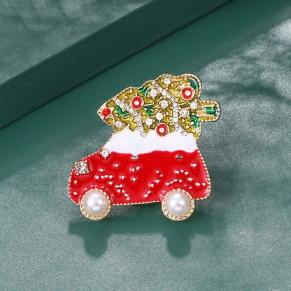 Cartoon Style Pin Christmas Tree Alloy Enamel Rhinestones Unisex Brooches