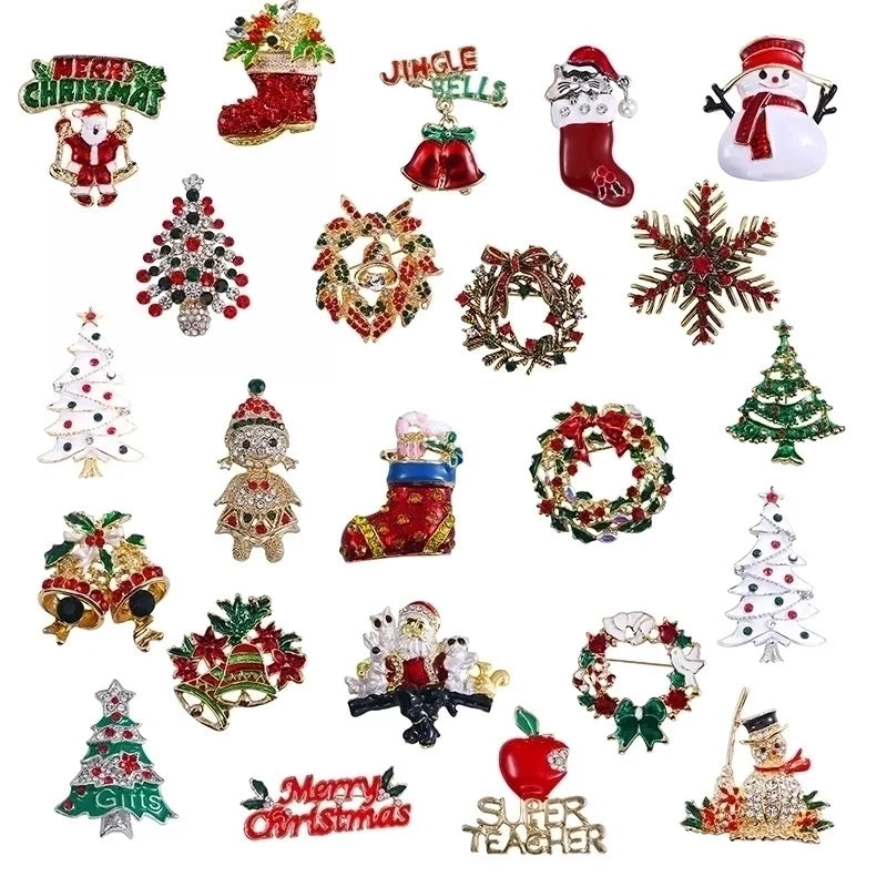Fashion Pin Christmas Tree Alloy Plating Rhinestones Women'S Brooches