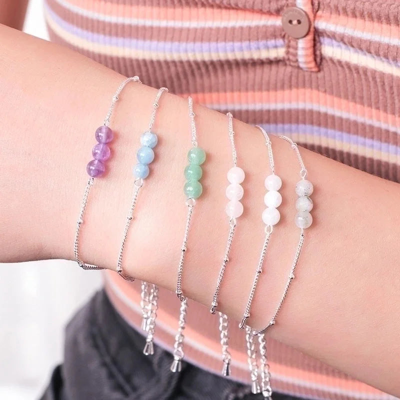 Minimalist Classic Style Geometric Stainless Steel Natural Stone Bracelets