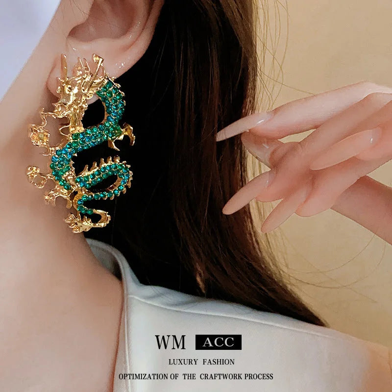 Fashion Dragon Chinese Zodiac Animal Zircon Electroplating Earrings