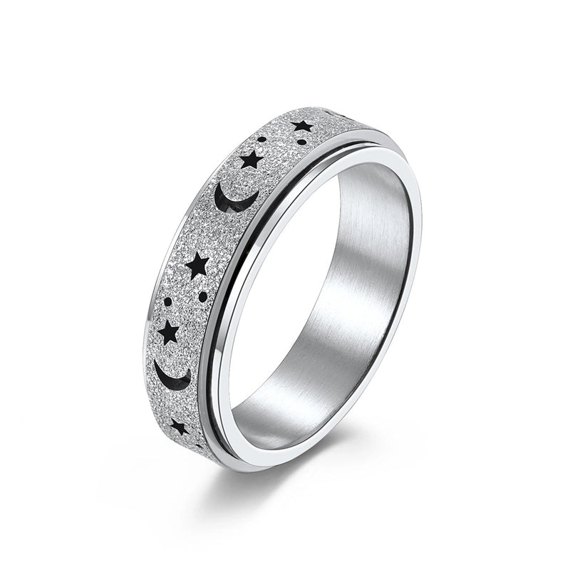 Fashion Frosted Hollow Star Moon Spinning Women's Stainless Steel Ring