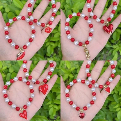 Casual Vacation Minimalist Lips Heart Shape Copper 18K Gold Plated Beaded Enamel Plating Bracelets