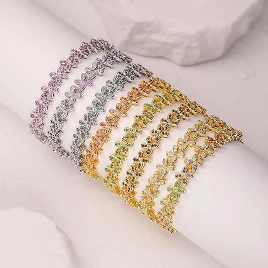 Copper 18K Gold Plated Plating Inlay Butterfly Zircon Bracelets Necklace