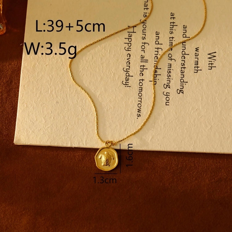 Vacation Marine Style Beach Tortoise Starfish Hippocampus 304 Stainless Steel 18K Gold Plated Pendant Necklace