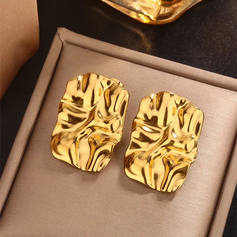 1 Pair IG Style Retro Maple Leaf Shell Lightning Plating Pleated 304 Stainless Steel 18K Gold Plated Ear Studs