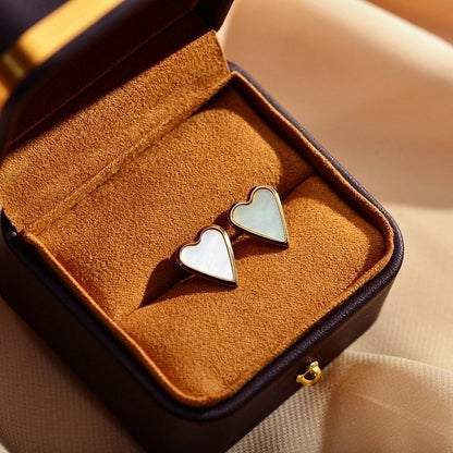 1 Pair Elegant Stripe Heart Shape Plating Inlay Copper Malachite Shell Gold Plated Ear Studs