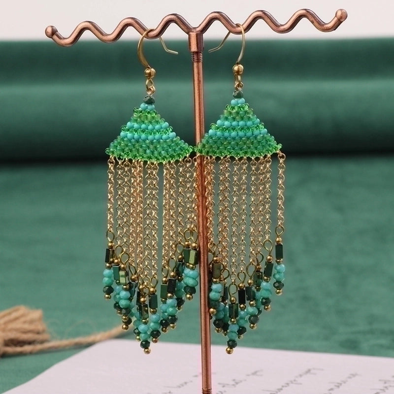 Bohemian Sector Synthetic Gemstones Shell Copper Tassel Mesh Women's Ear Hook