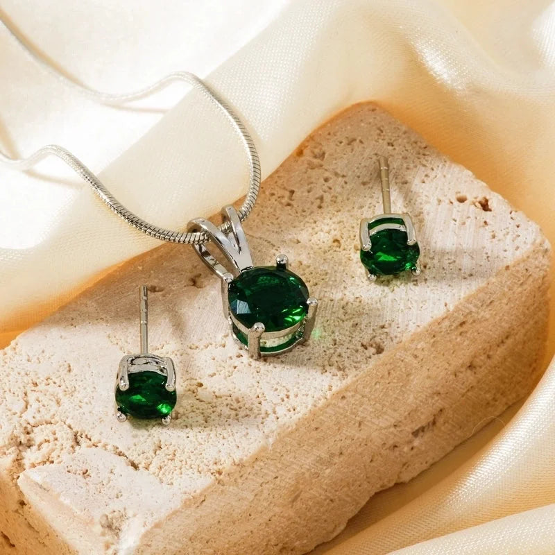 2 Pieces 304 Stainless Steel Copper Rhodium Plated Minimalist Classic Style Plating Inlay Round Zircon Earrings Necklace