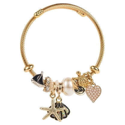 Casual Vacation Classic Style Shell Gold Plated Rhinestones Pearl 304 Stainless Steel Alloy Bangle